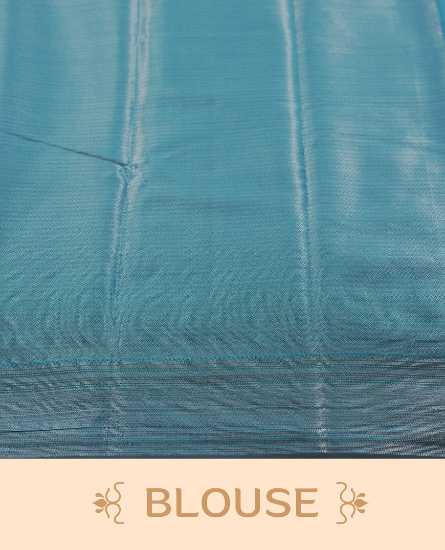 Aqua blue colour semi silk saree featuring neem zari Brocade Pattern all over the body, complemented by a Self Colour woven border with detailing, Pallu & blouse.
