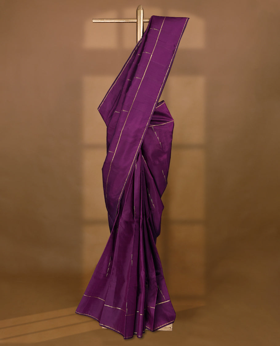 Grape Colour Pure Kancheepuram Traditional Silk Saree having Zari Worked Body with Thin Border and Blouse