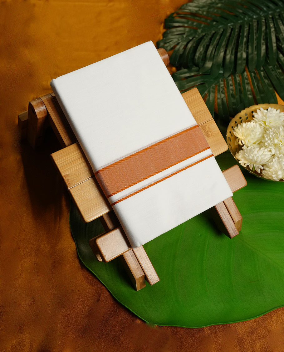 White Colour RAMRAJ Pure Cotton double Dhoti with Brown Colour Border for Men