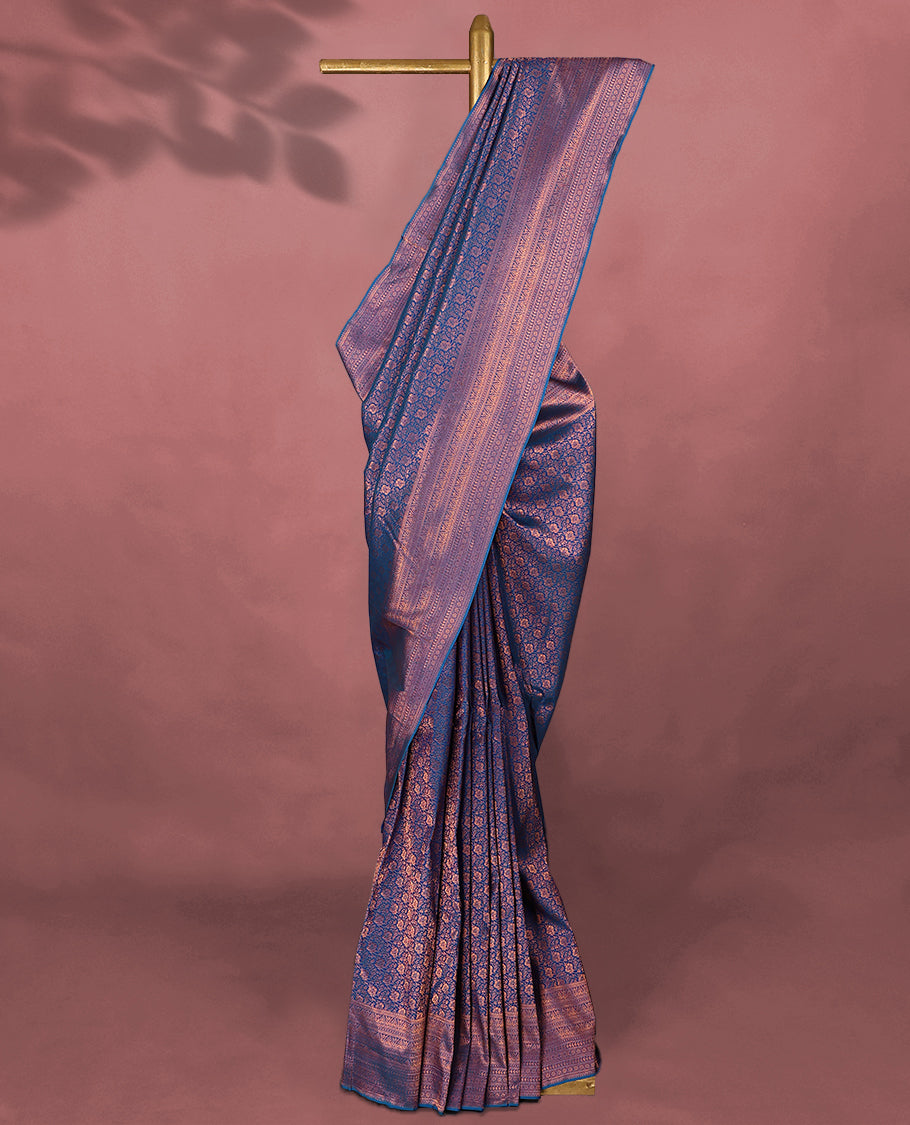 Blue Colour Kancheepuram Silk Brocade Saree having Brocade Body with Self Coloured Brocade Border and Blouse