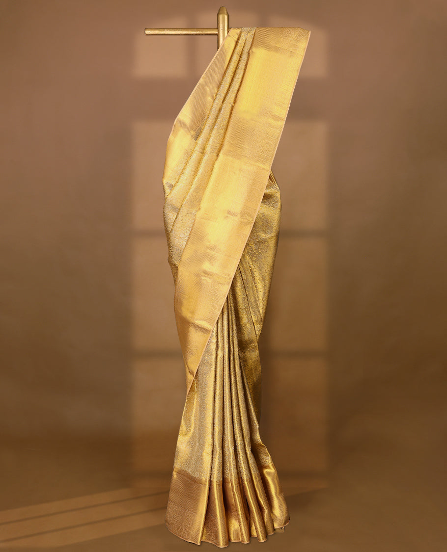 Golden Colour Pure Tissue Wedding Saree having Zari Jaal Body with Self Colour Brocade Border and Blouse