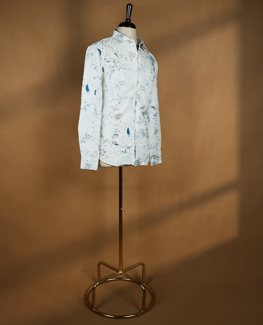 Off White with Blue Colour Printed OCTANE Full Sleeve Slim Fit Shirt for Men