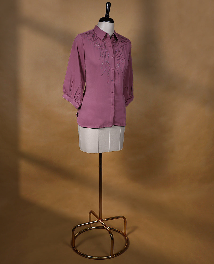 Onion Pink Colour Readymade Tunic Shirt For Women with 3/4th Sleeves