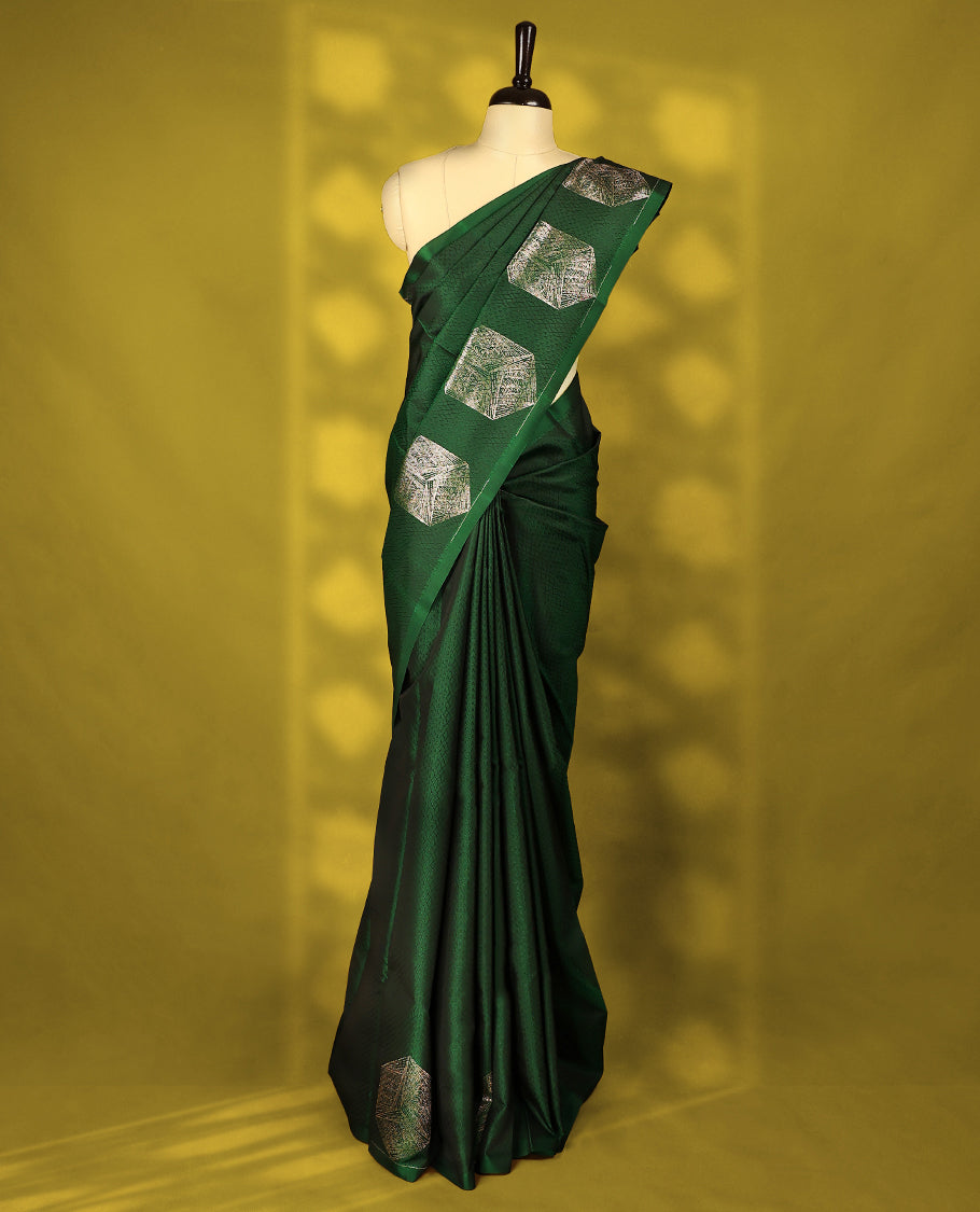 Bottle Green Colour Vasundhara Lite Silk Saree having Black Thread Work in Body and Blouse without Border