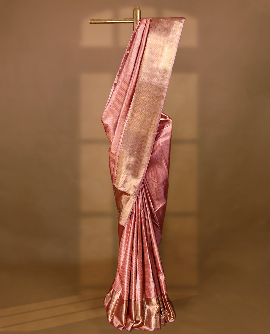 Golden Pink Colour Tissue Silk Saree having Pooraan Vankj Designed Body with Self Coloured Border and Blouse