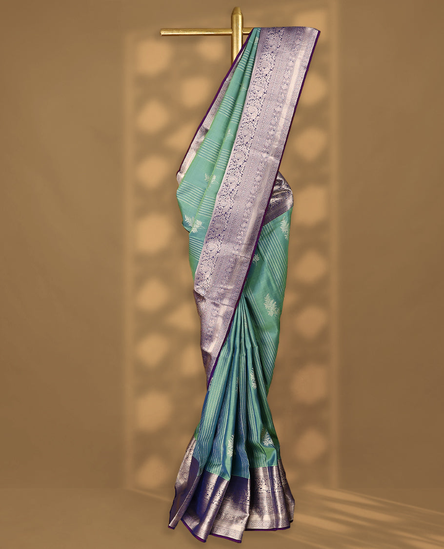 Green and Blue Double Shade Vasundhara Silk Saree having Thread Work in Body with Contrast Border and Blouse