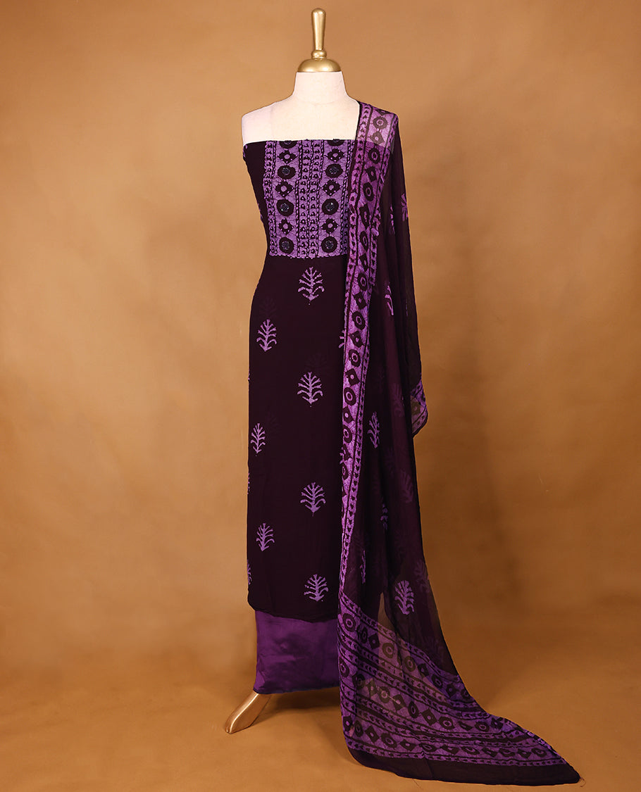 Dark Grape Colour Georgette Top having Thread Work with Bottom and Printed Georgette Dupatta