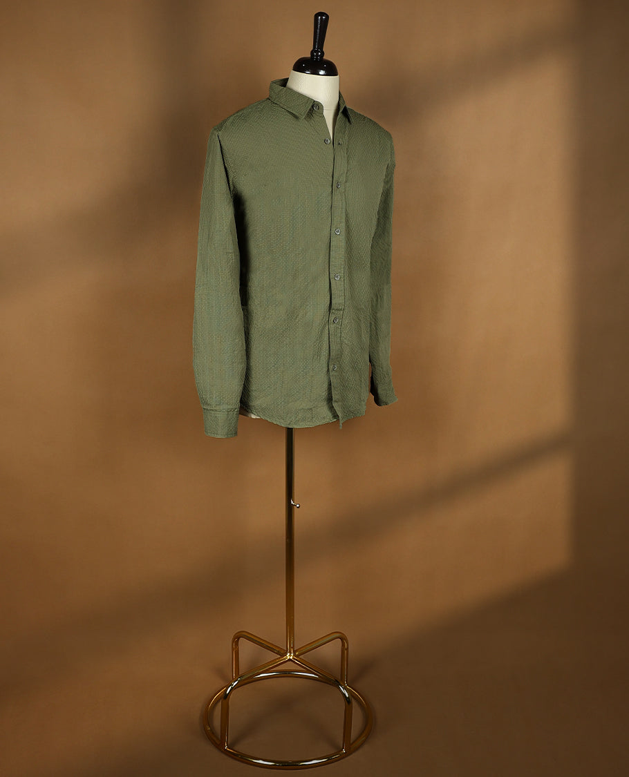 Mung Bean Colour Plain STRUCTUREN CARGO Full Sleeve Shirt for Men