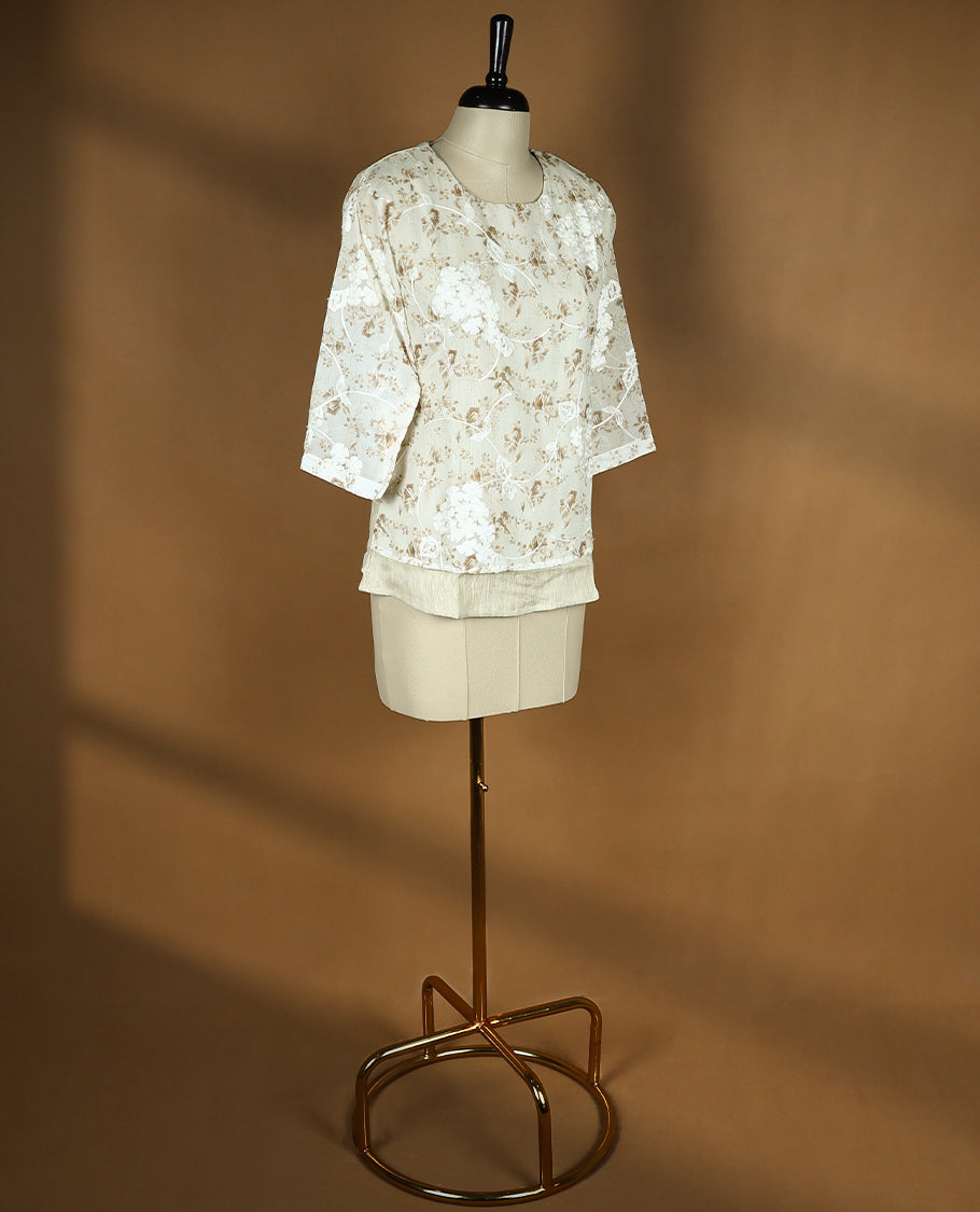 Off White Colour Readymade Top with Jaal Prints For Women with 2/4 th Sleeves
