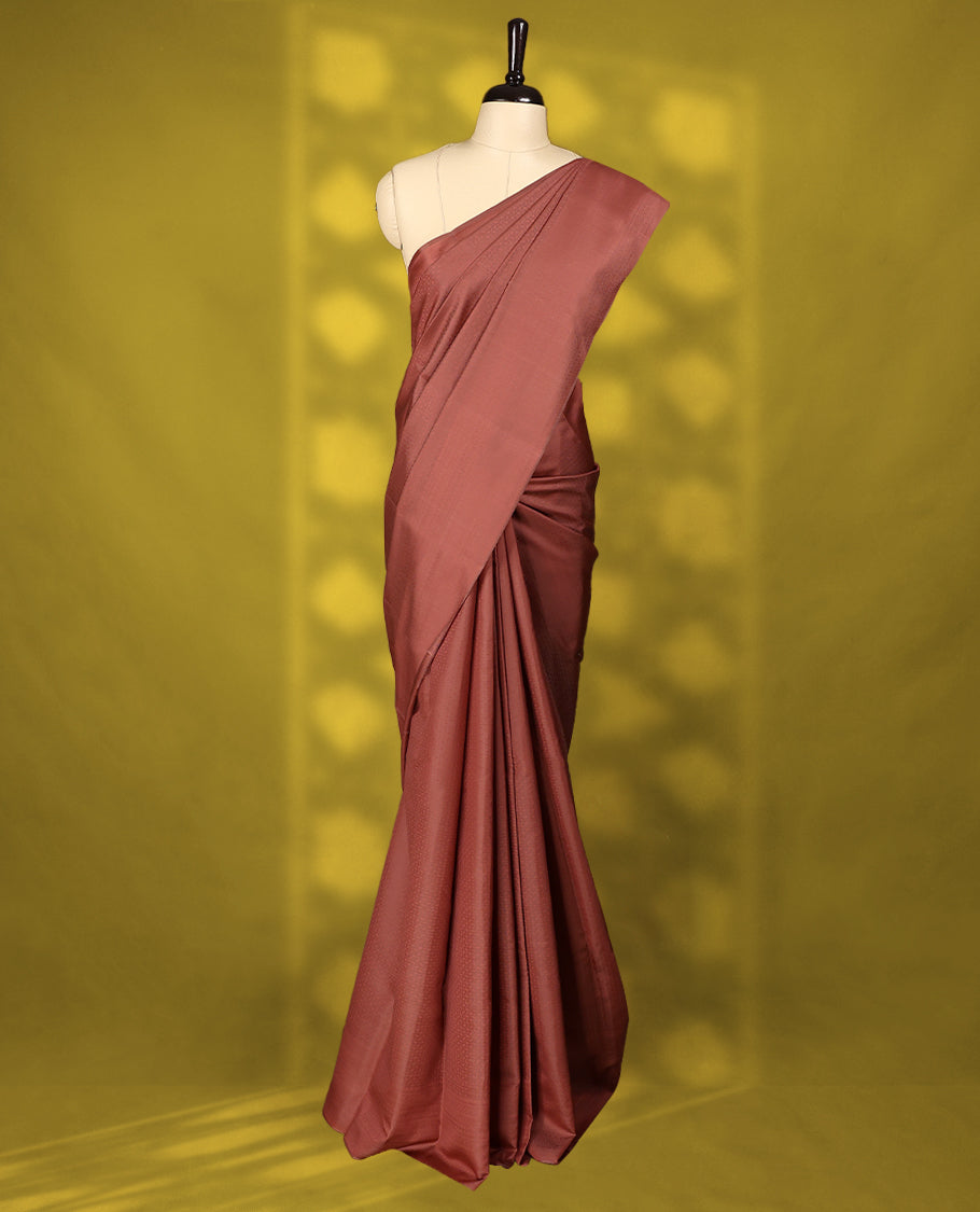 Brick Brown Colour Vasundhara Lite Silk Saree having Thread Work in Body with Self Coloured Border and Blouse