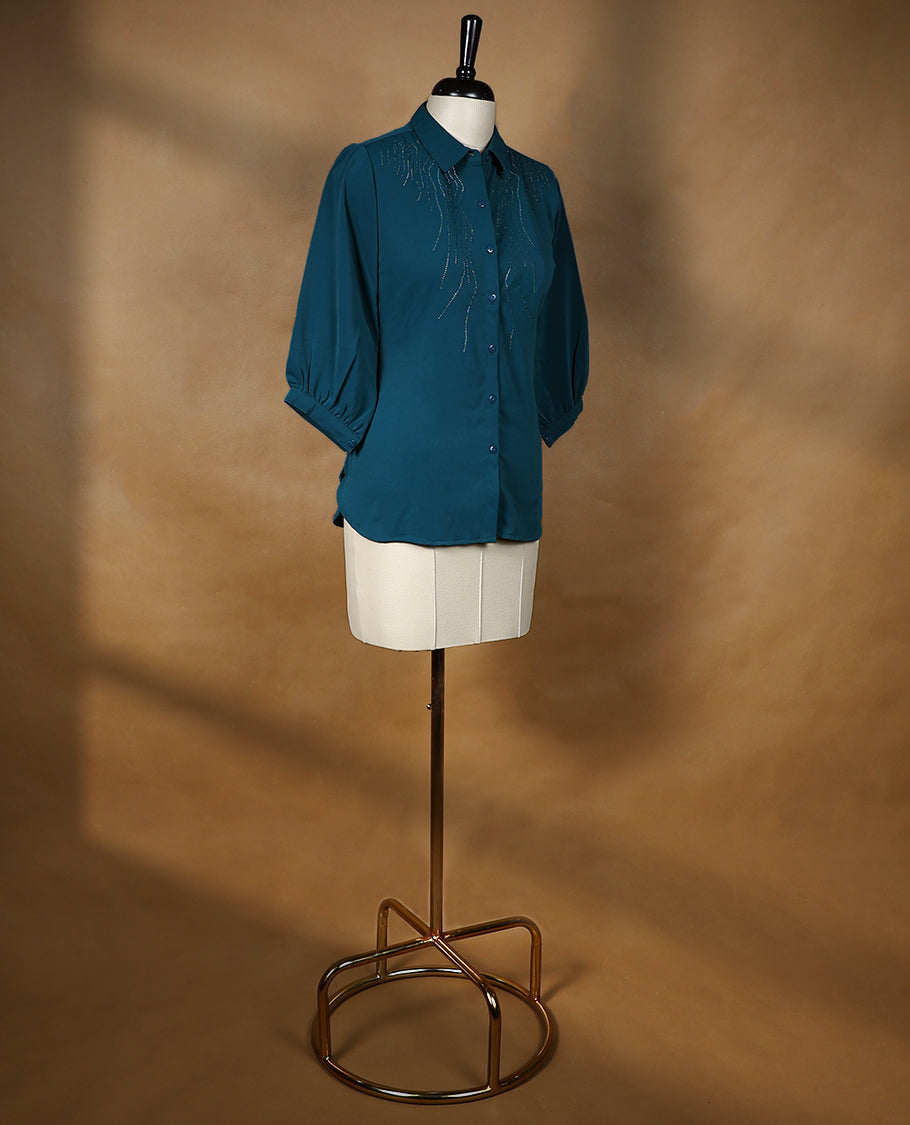 Peacock Blue Colour Readymade Tunic Shirt For Women with 3/4th Sleeves