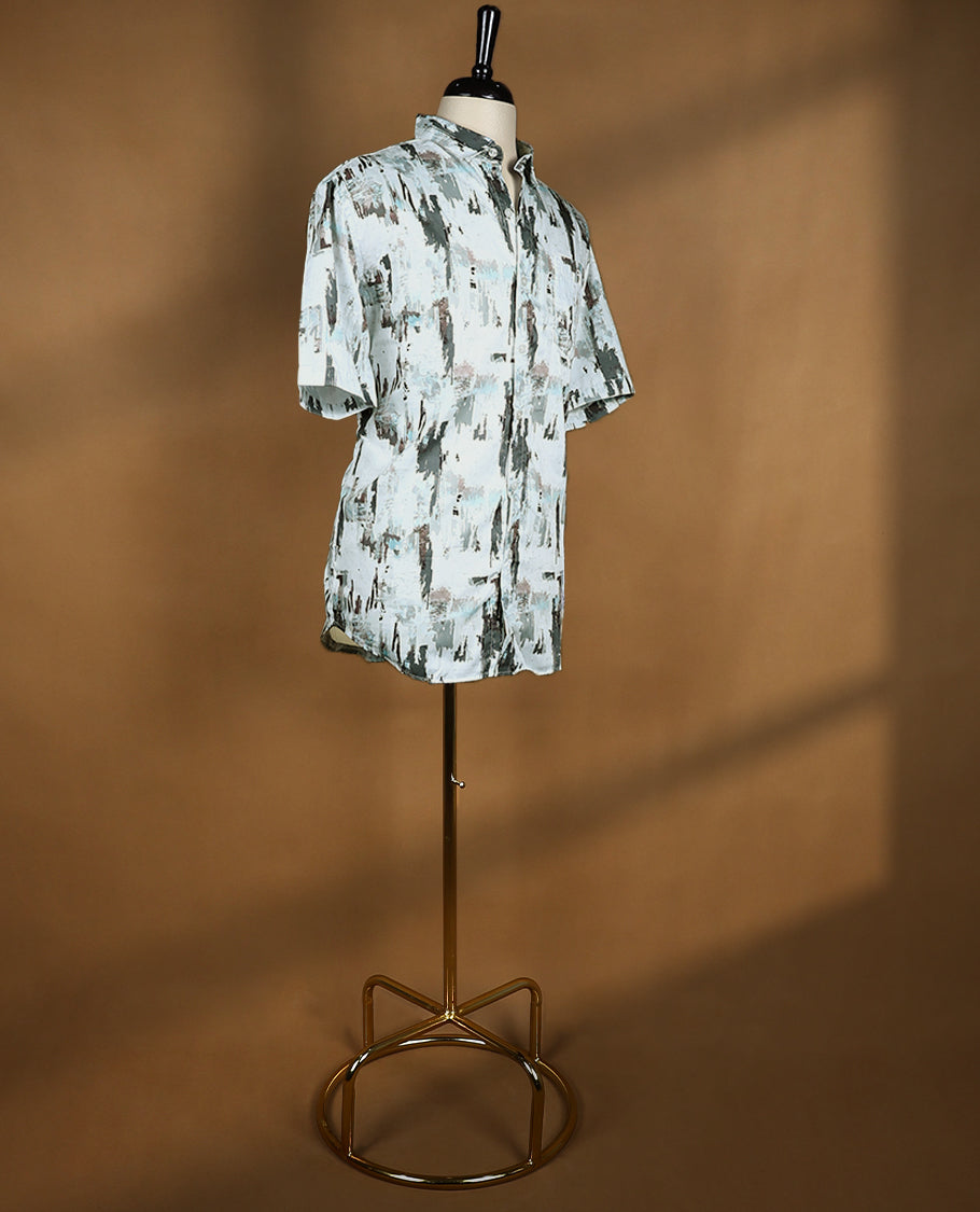 White with Multi Colour Printed ITHACA Half Sleeve Cotton Shirt for Men