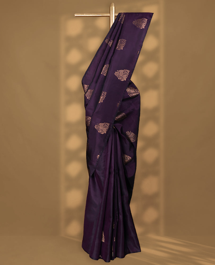 Dark Purple Colour Vasundhara Silk Saree having Golden Thread Work in Body with Blouse and without Border