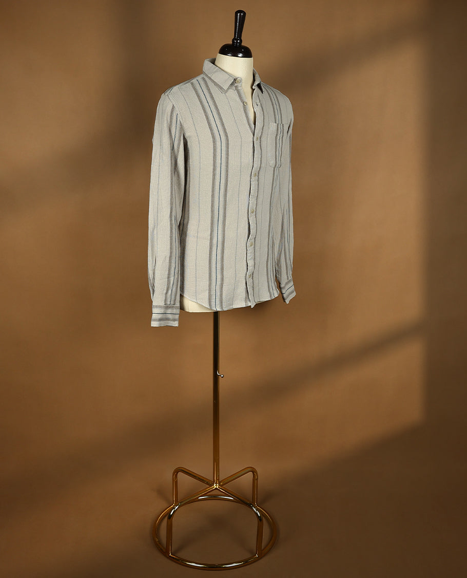 Dark Beige Colour NY RU BI Shirt with Multi Colour Stripes for Men