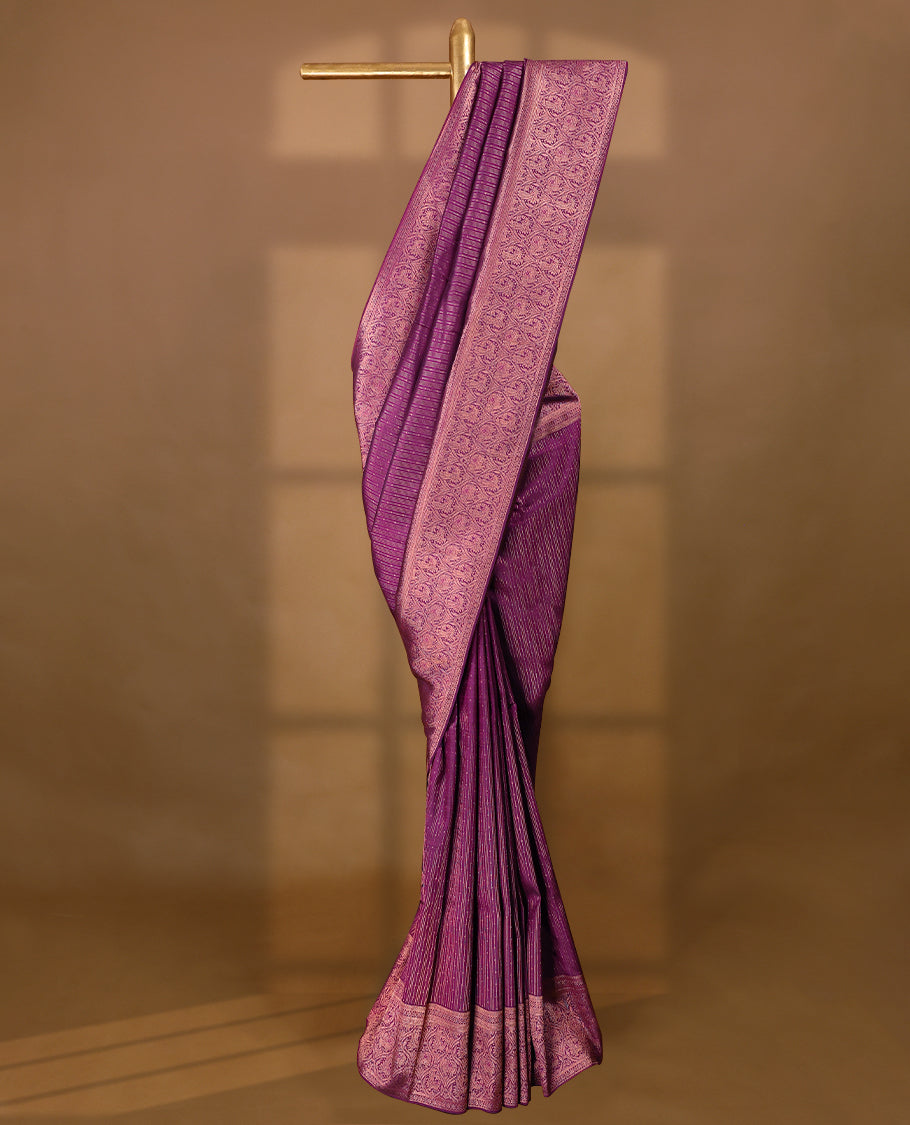 Beetroot Colour Kancheepuram Wedding Silk Saree having Zari Worked Body and Brocade Border with Self Coloured Blouse