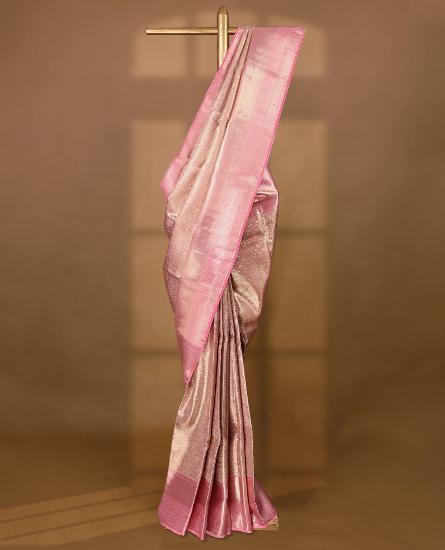 Light Pink Colour Pure Tissue Wedding Saree having Zari Jaal Body with Self Colour Brocade Border and Blouse