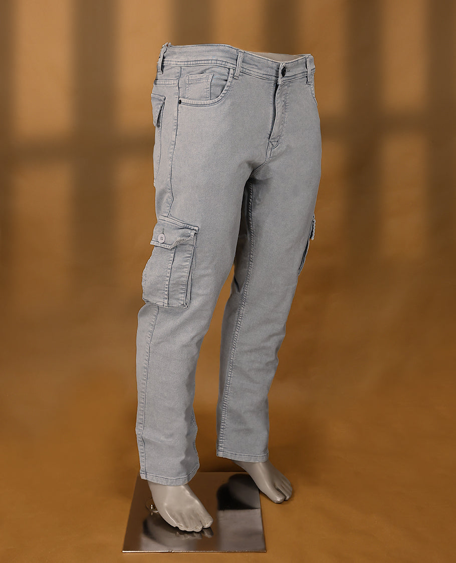 Ash colour High Quality HMN JNS Denim baggy cargo round pocket for men.