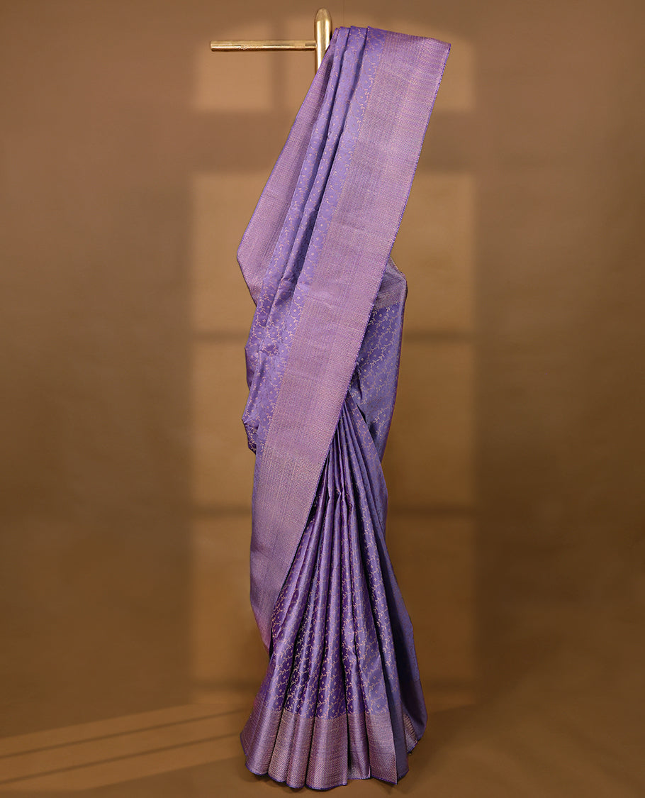 Lavender Colour Kancheepuram Silk Saree having Brocade Body with Self Coloured Brocade Border and Blouse