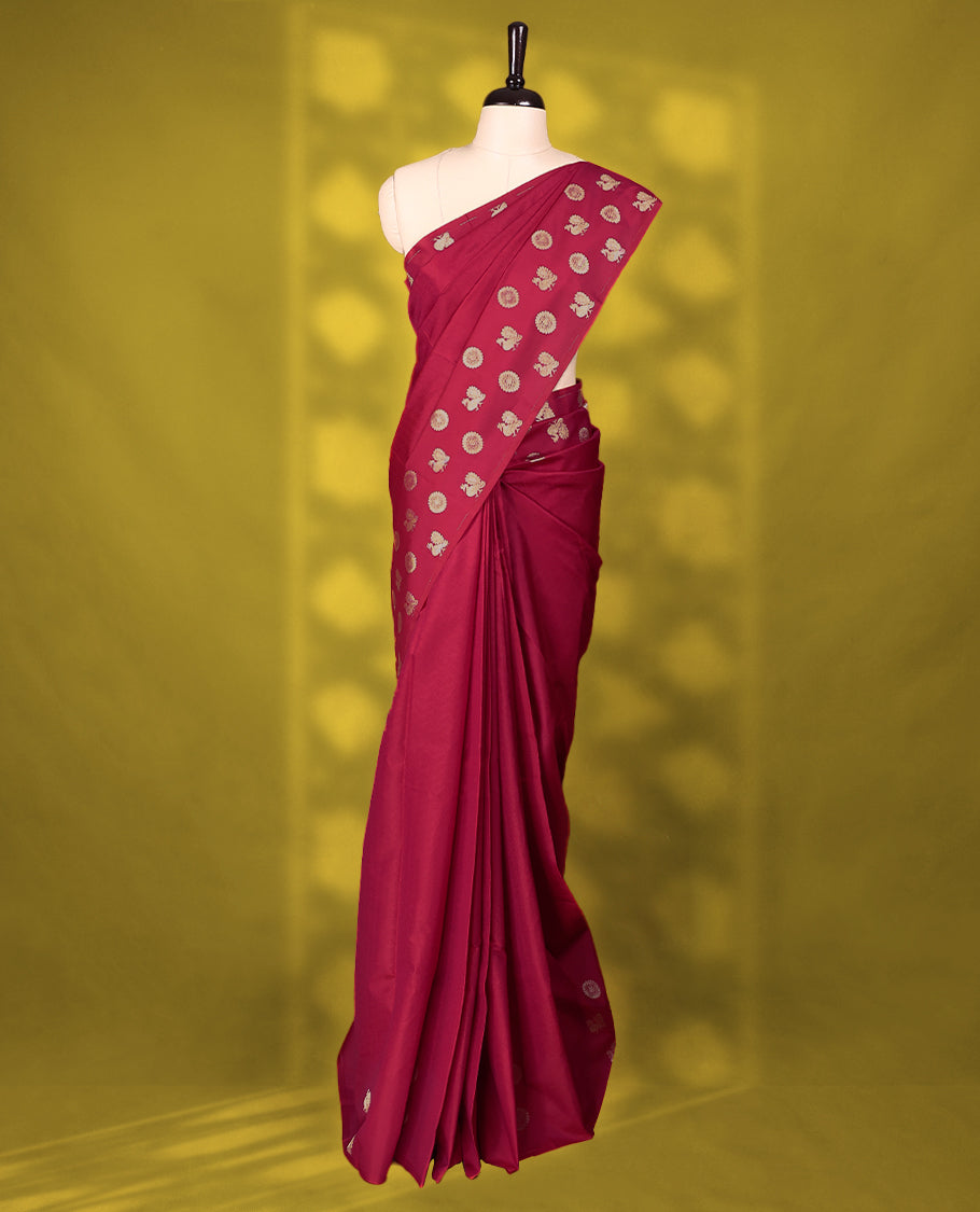 Dark Red Colour Vasundhara Lite Silk Saree having Self Coloured Thread Work in Body with Border and Blouse