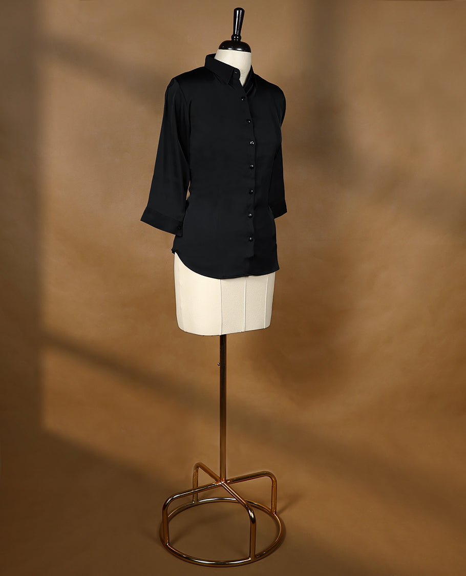 Black Colour Satin Readymade Tunic Shirt For Women with 3/4th Sleeves