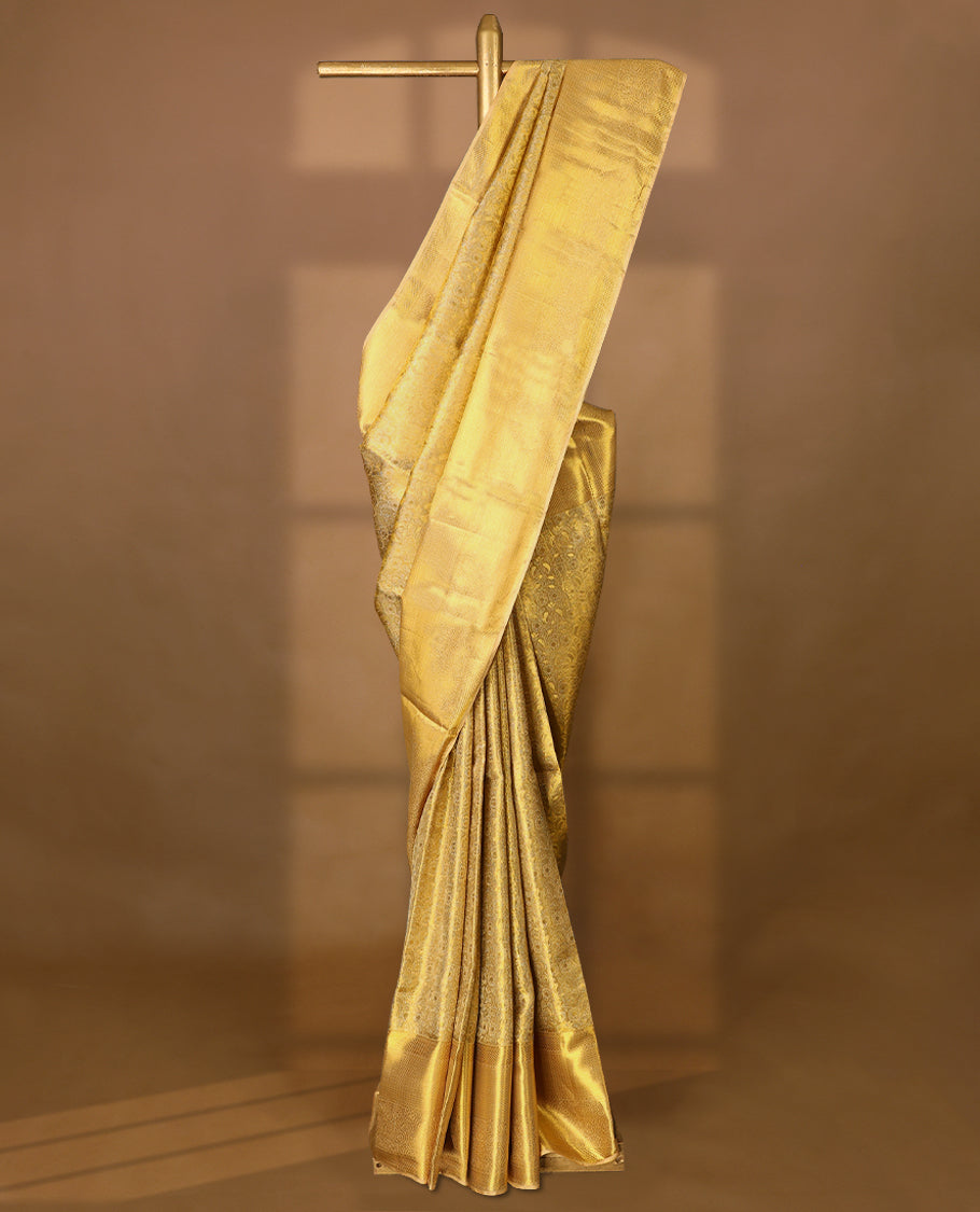 Golden Colour Pure Tissue Wedding Saree having Jaal Worked Body with Self Colour Brocade Border and Blouse