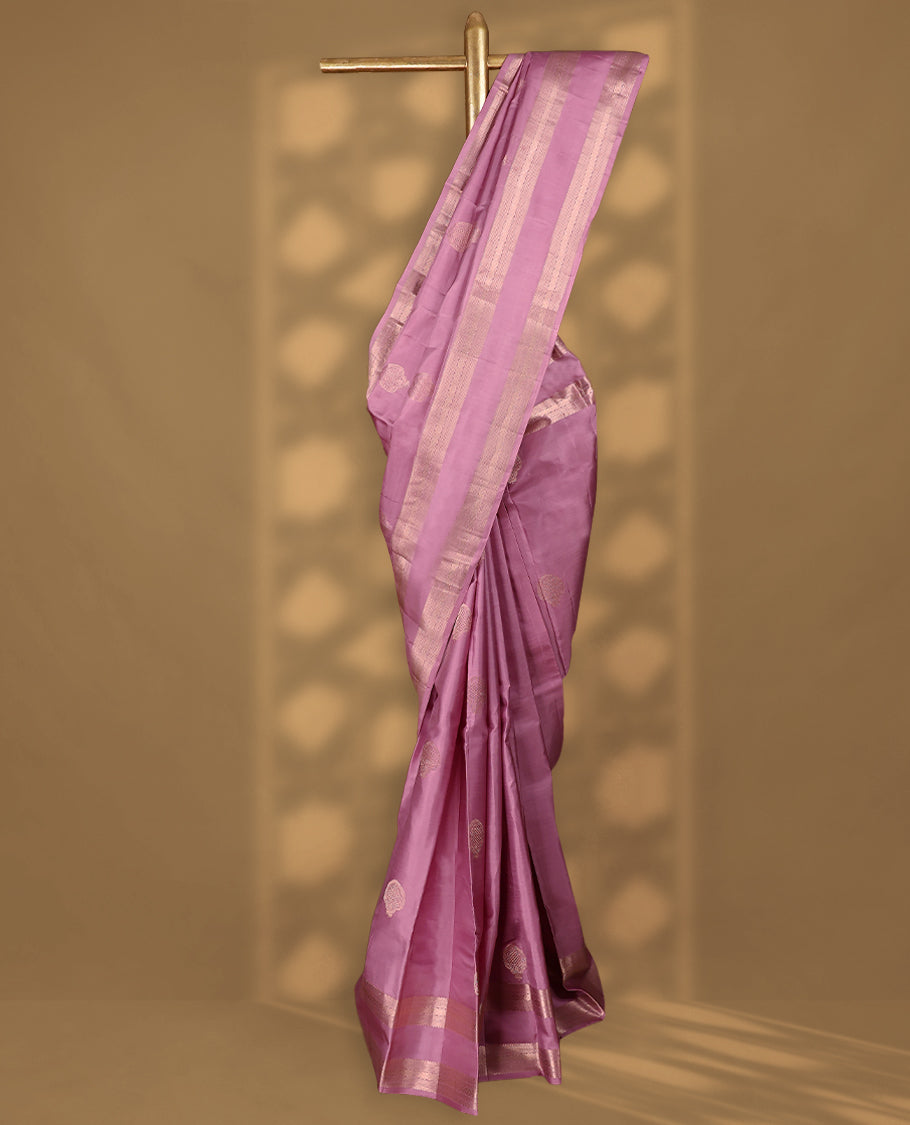 Light Onion Pink Colour Vasundhara Silk Saree having Golden Worked Body with Golden Border and Self Coloured Blouse