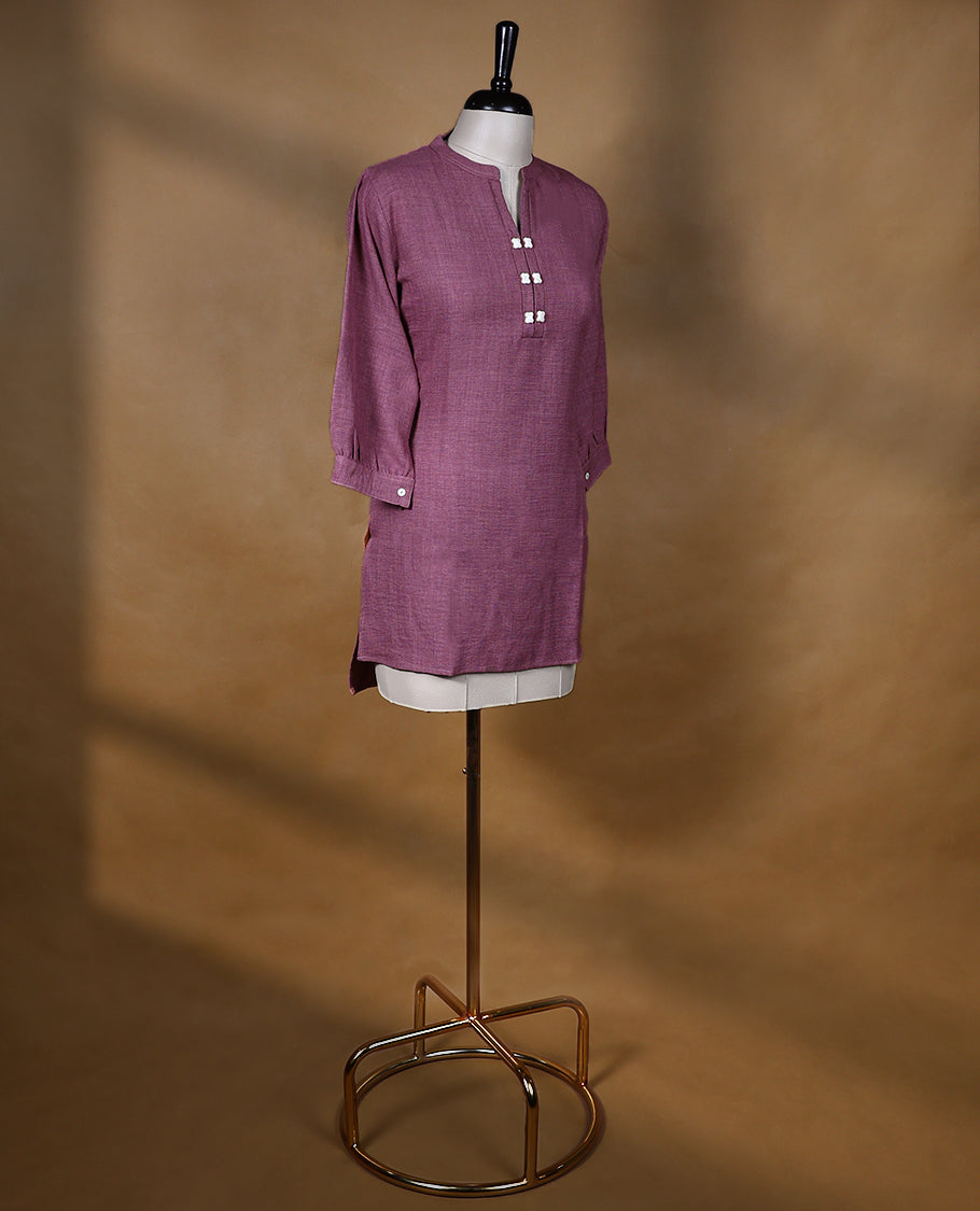 Dark Onion Pink Colour Readymade Tunic Top For Women with 3/4th Sleeves