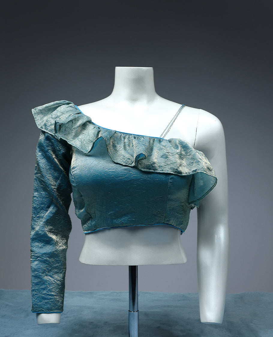 Light Morpeach Colour, Single Sleeve Frill Design, Padded, Ready Made Blouse.