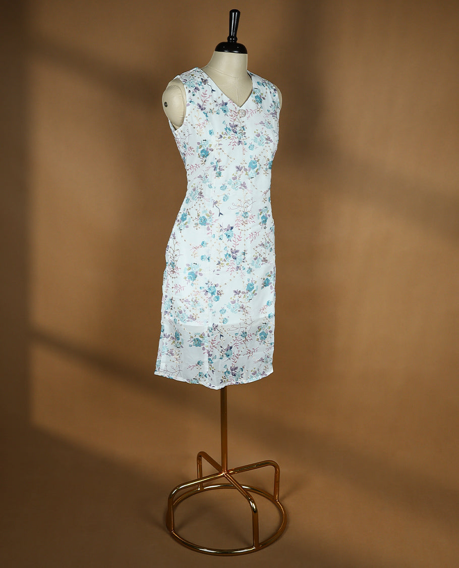 White Colour Readymade Sleeveless Top with Floral Jaal work For Women