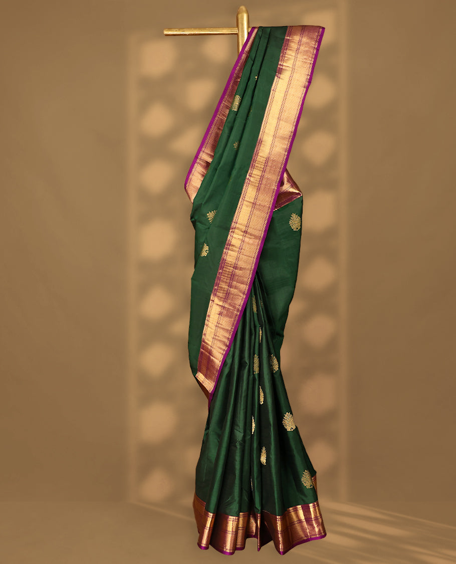 Green Colour Vasundhara Silk Saree having Golden Thread Buttas in Body with Contrast Border and Blouse