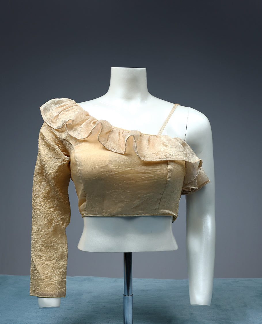 Cream Colour, Single Sleeve Frill Design, Padded, Ready Made Blouse.