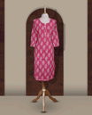 Magenta colour kurthi adorned with delicate white paisley prints, featuring a stylish V notch round neckline and comfy 3/4th sleeves & Designed in a straight cut silhouette for a graceful, everyday look.