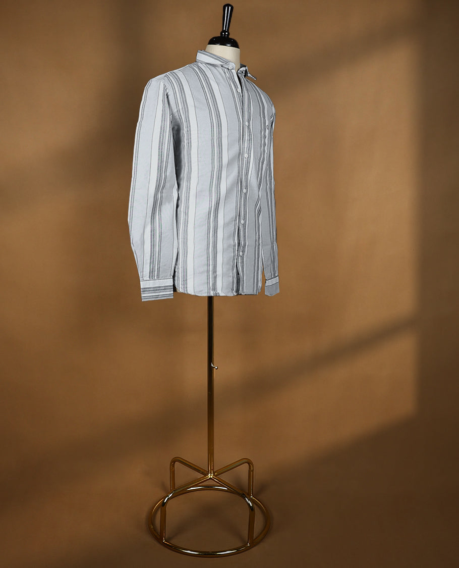 White with Grey Colour Striped YESTO Full Sleeve Shirt for Men