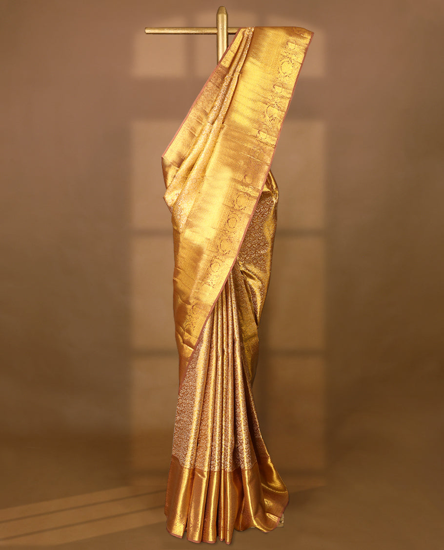Golden Colour Pure Tissue Wedding Saree having Zari Jaal Body with Clay Biscuit Brocade Border and Blouse