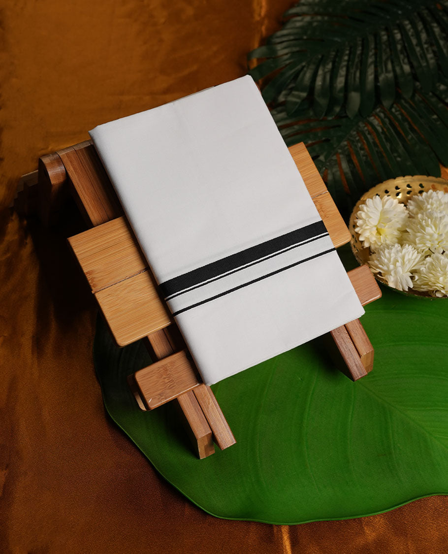 White Colour Pure Cotton single Dhoti with Black Colour Border for Men