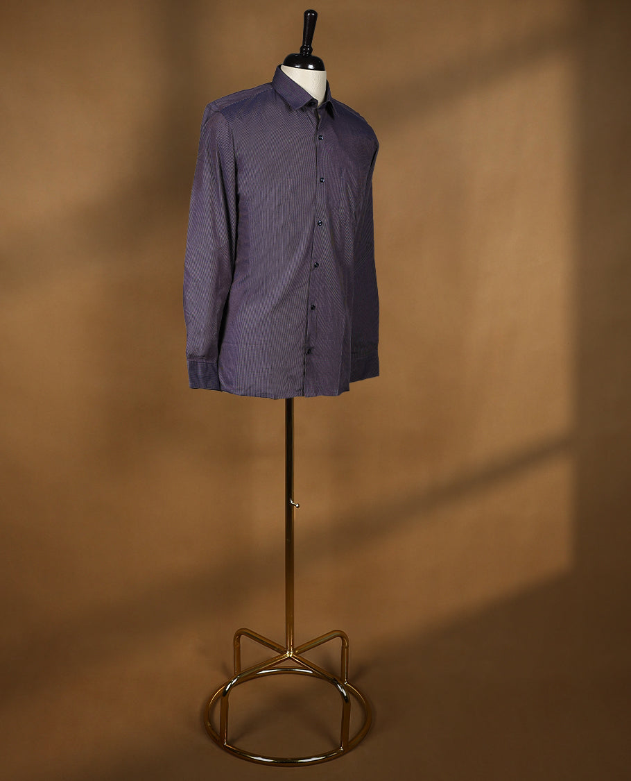Blue and brown striped formal shirt by Peter England, crafted from breathable cotton with full sleeves, a classic collar, and button down front designed for a sharp and refined office ready look.