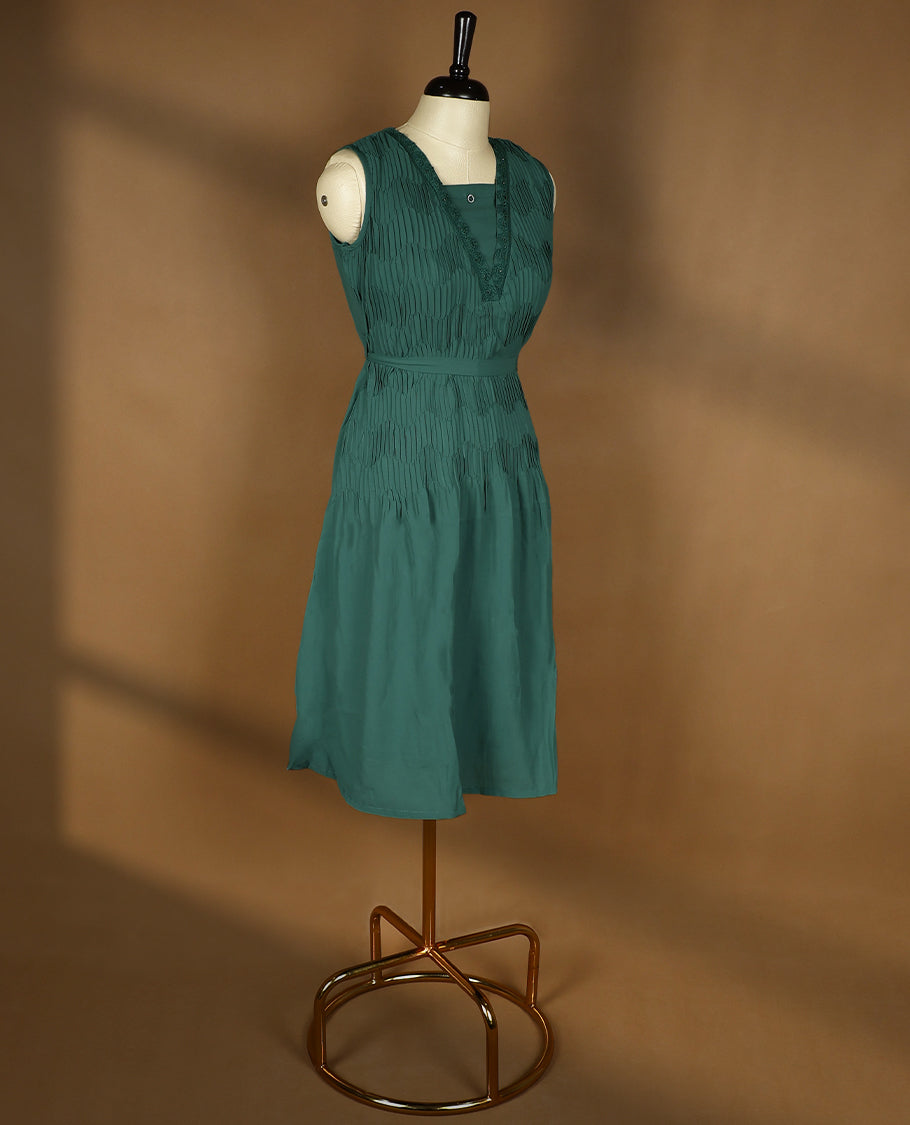 Teal Green Colour Readymade Sleeveless Top For Women