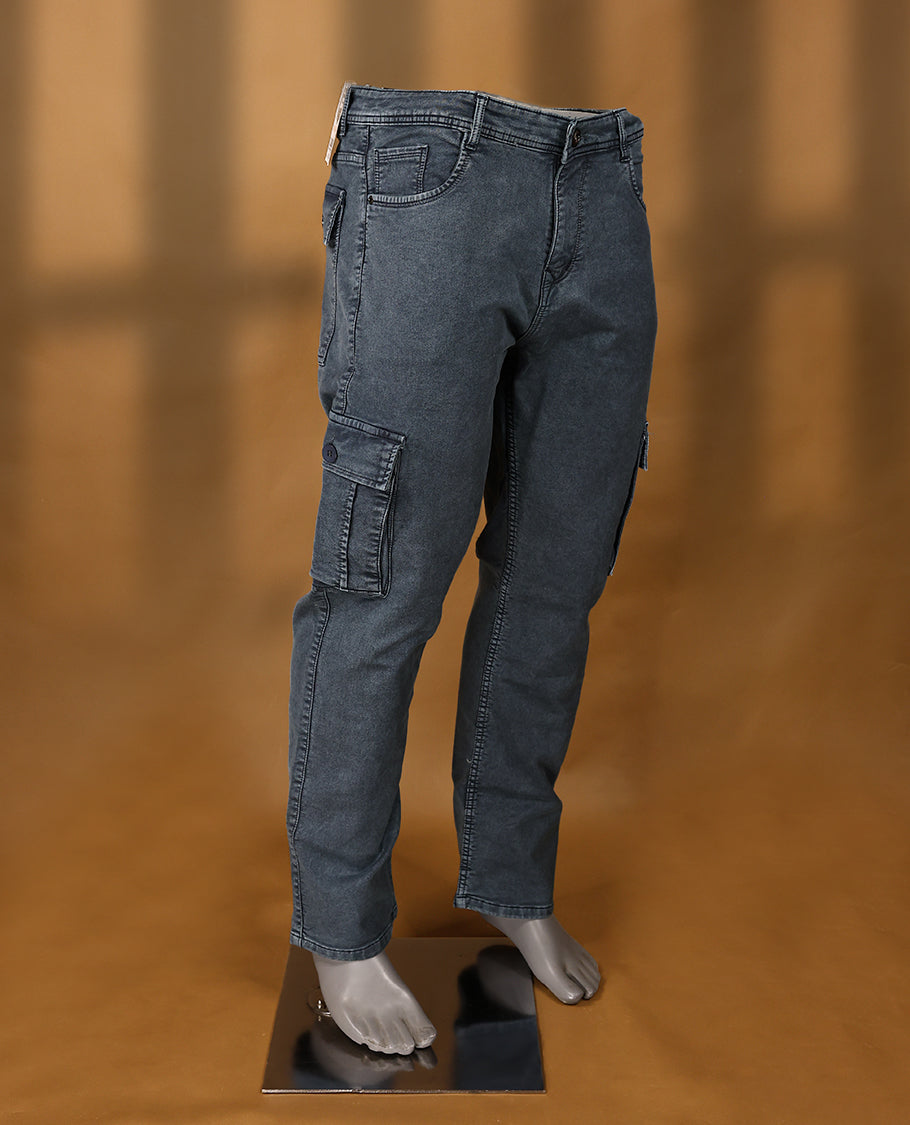 Ash Blue colour High Quality HMN JNS Denim baggy cargo round pocket for men.