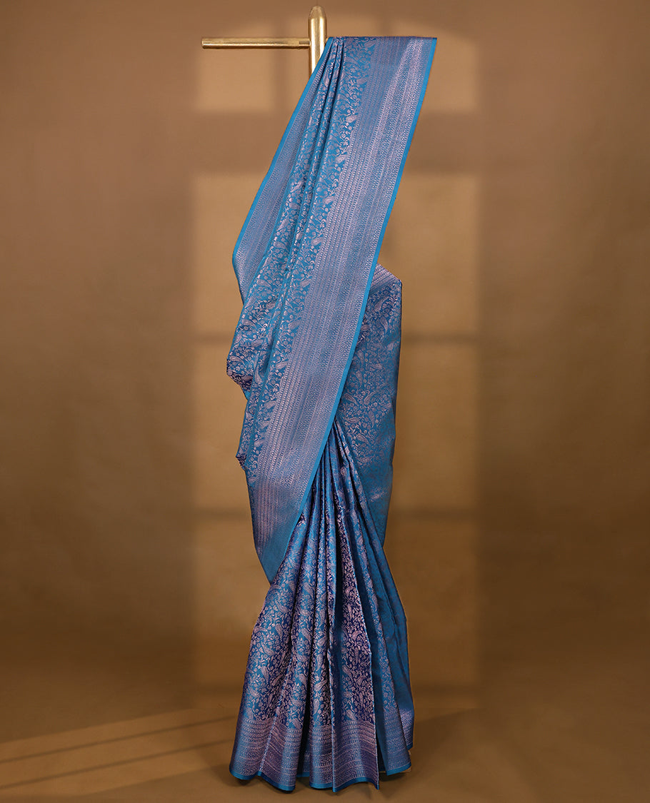 Light Blue Colour Kancheepuram Wedding Silk Saree having Jaal Zari Work in Body with Border and Brocade Blouse