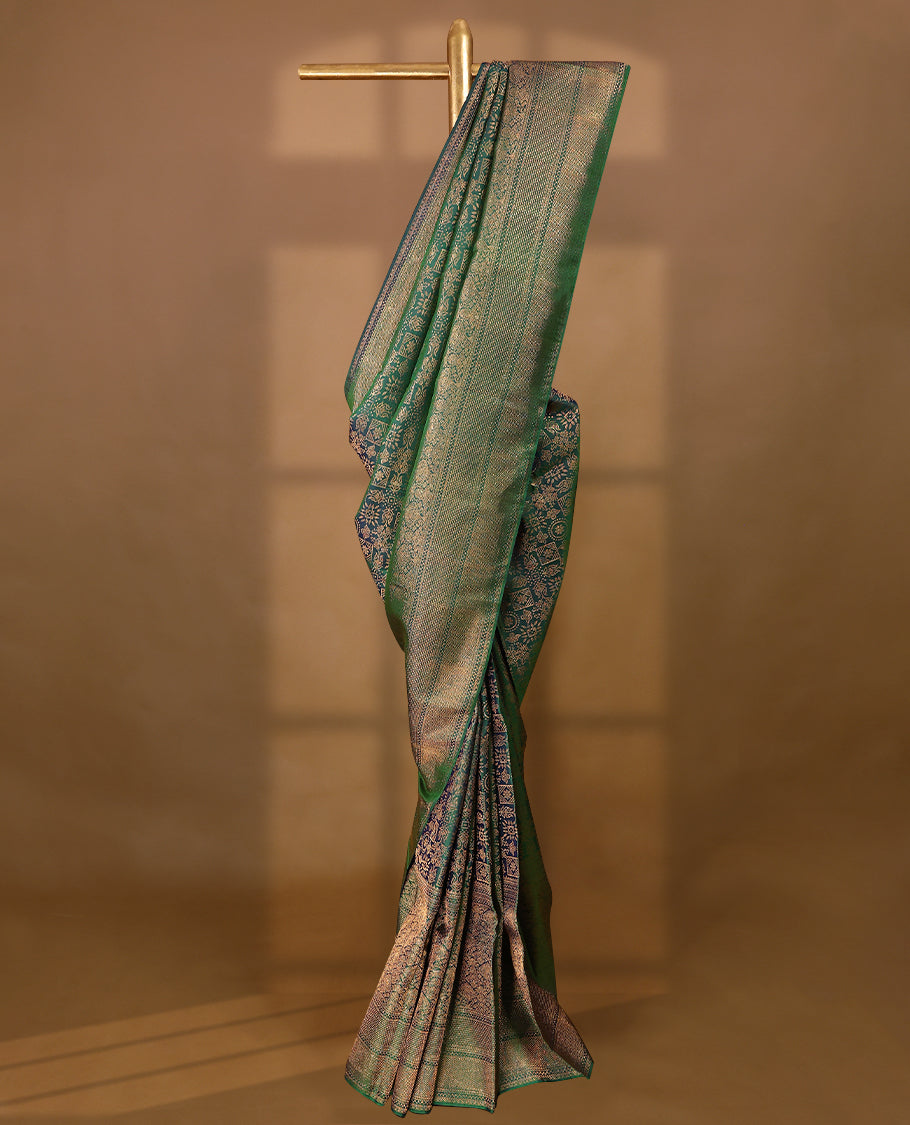Peacock Green Colour Kancheepuram Wedding Silk Saree having Brocade Body and Border with Self Coloured Blouse