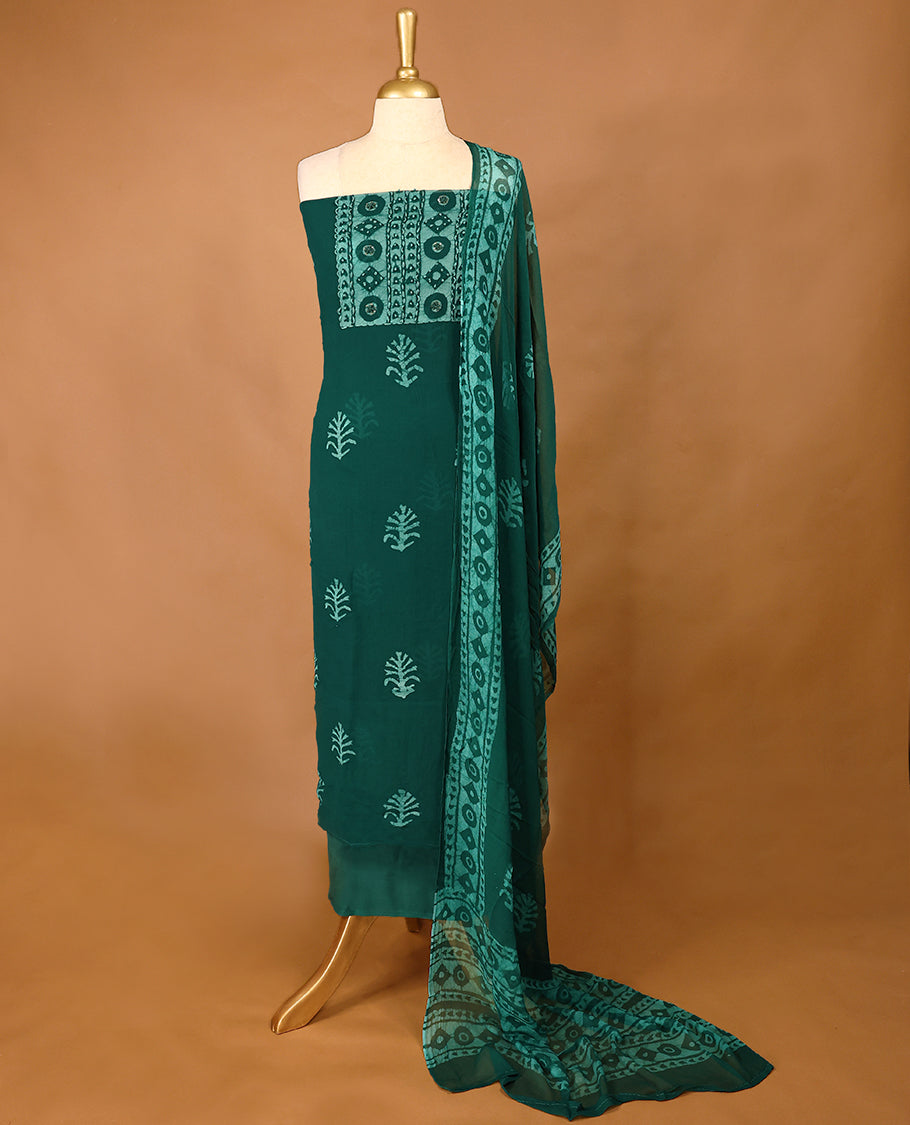 Dark Green Colour Georgette Top having Thread Work with Bottom and Printed Georgette Dupatta