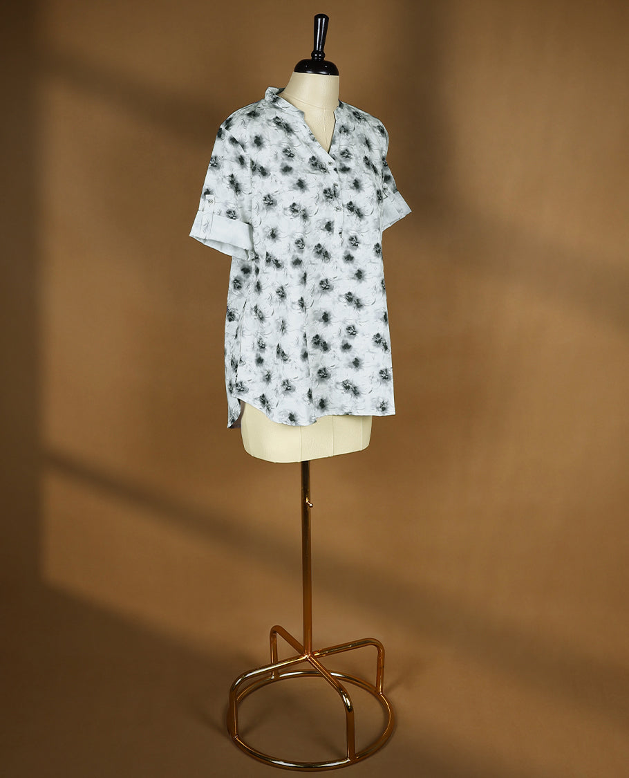 White Colour Readymade Printed Short Top For Women with 3/4th Sleeves