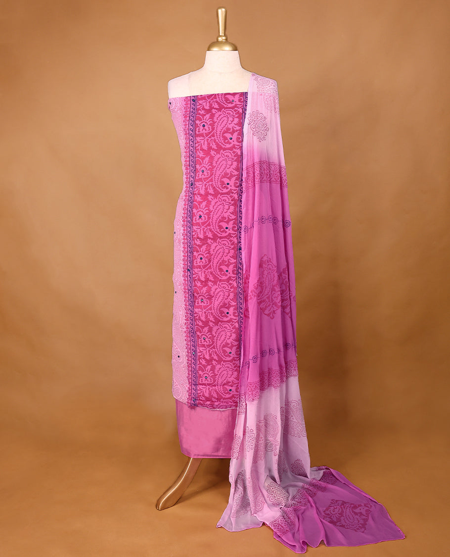 Pink Colour Georgette Top having Mirror Work with Bottom and Printed Georgette Dupatta