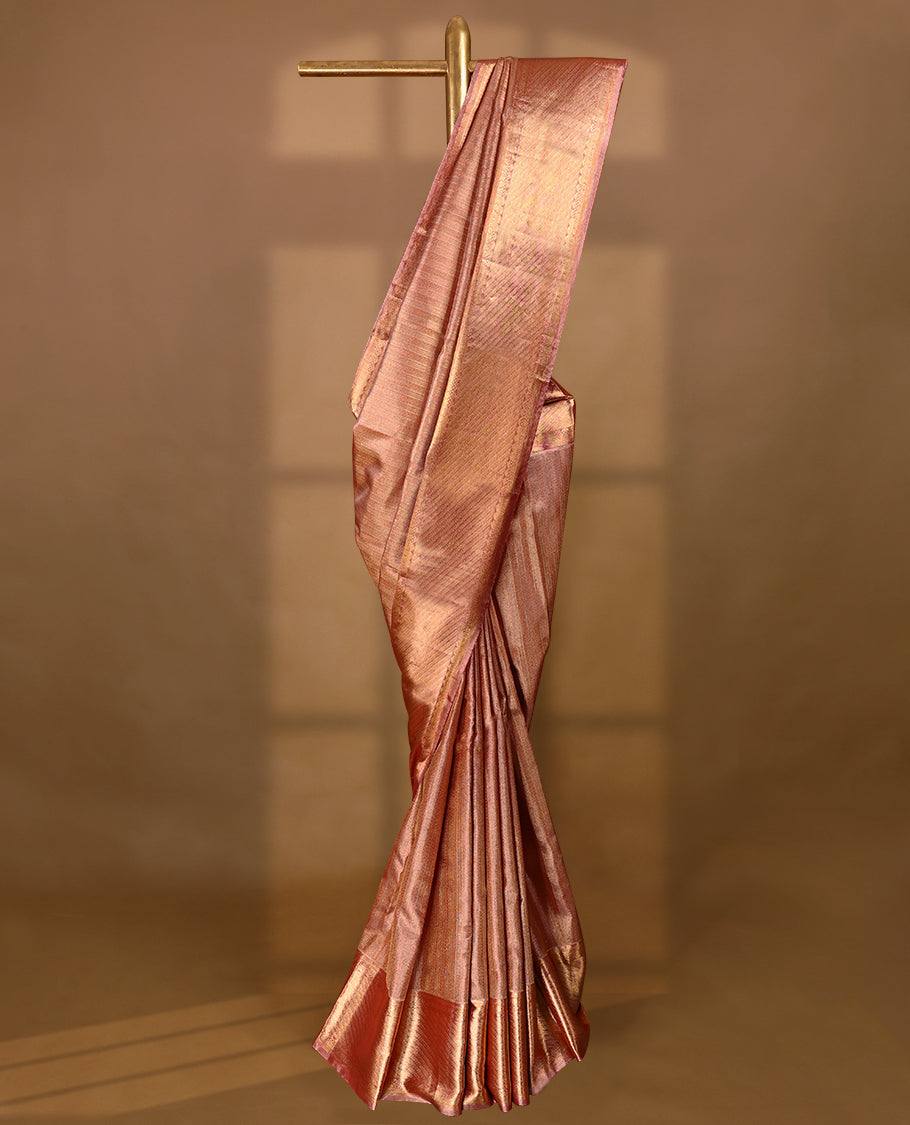 Gold & Red Colour Tissue Silk Saree having Zari Worked Body with Golden Border and Golden Red Blouse