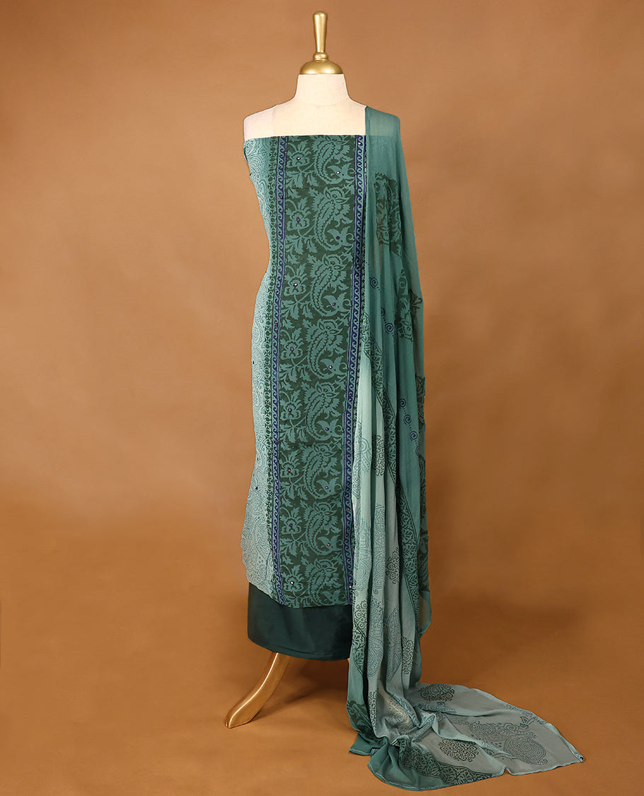 Pastel Aqua Colour Georgette Top having Mirror Work with Bottom and Printed Georgette Dupatta