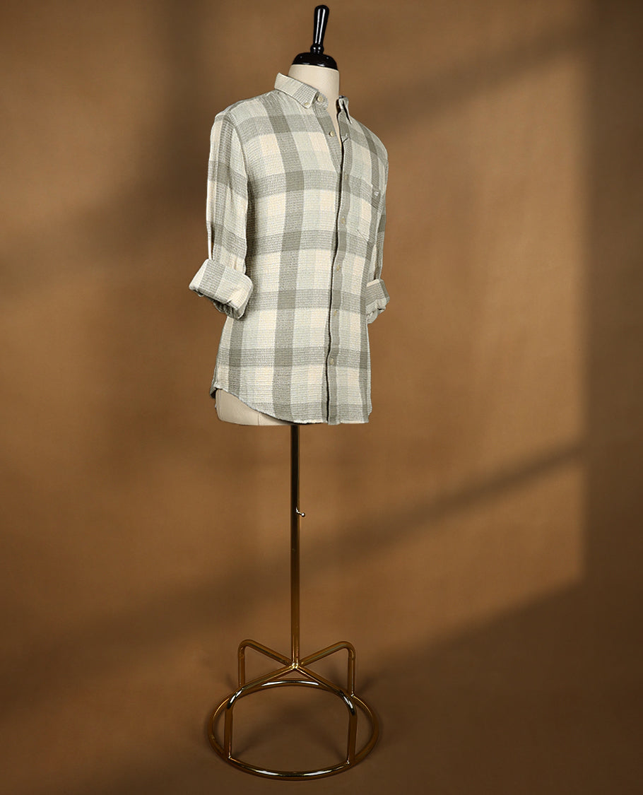 Beige with Contrast Checked JOHN KIWIS Full Sleeve Shirt for Men