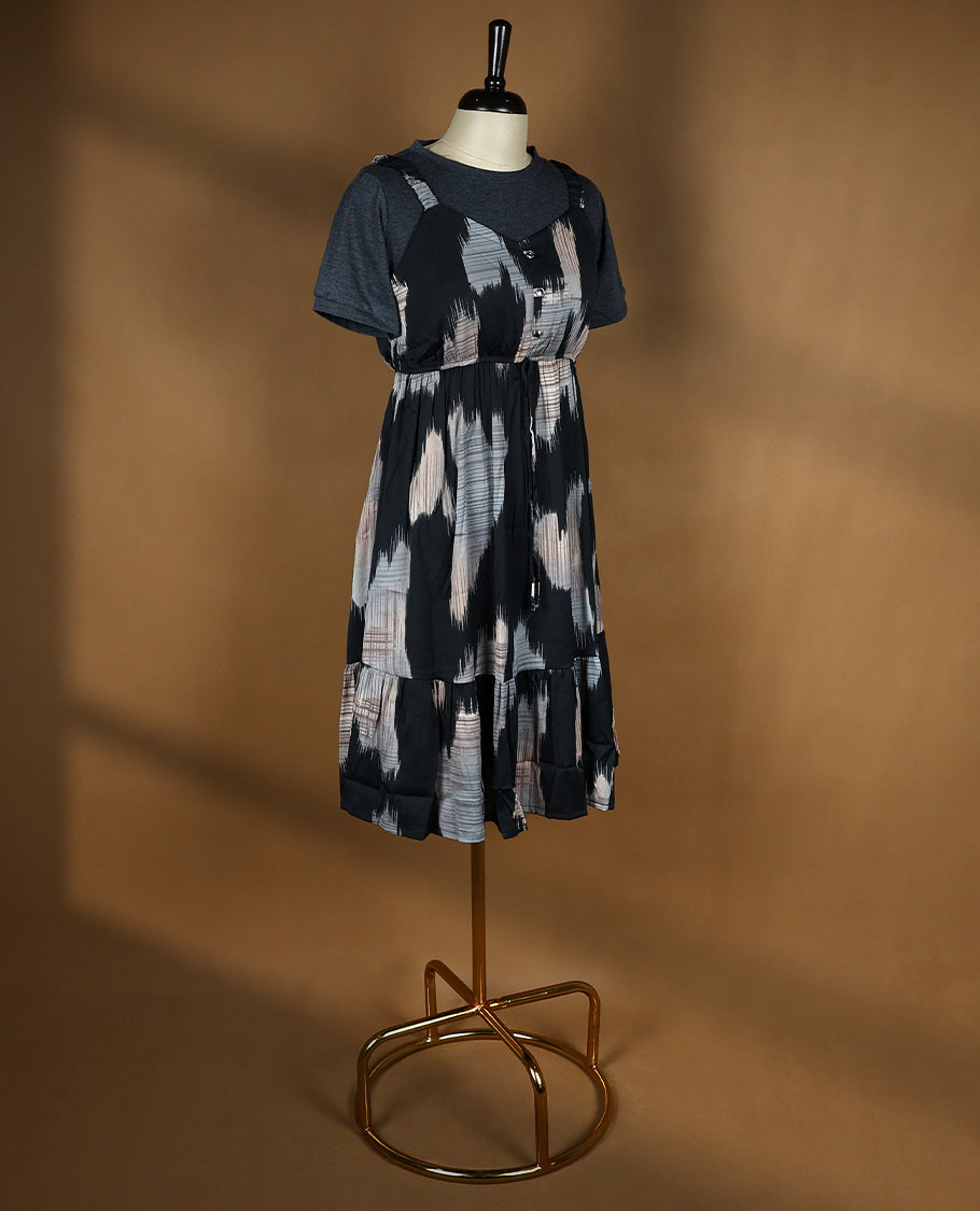 Black Colour Readymade Top with Multi Colour Prints For Women with Short Sleeves