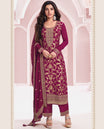 Wine Colour Chinon jacquard top, paired with an embroidered Santoon bottom and matching embroidered Chinon dupatta