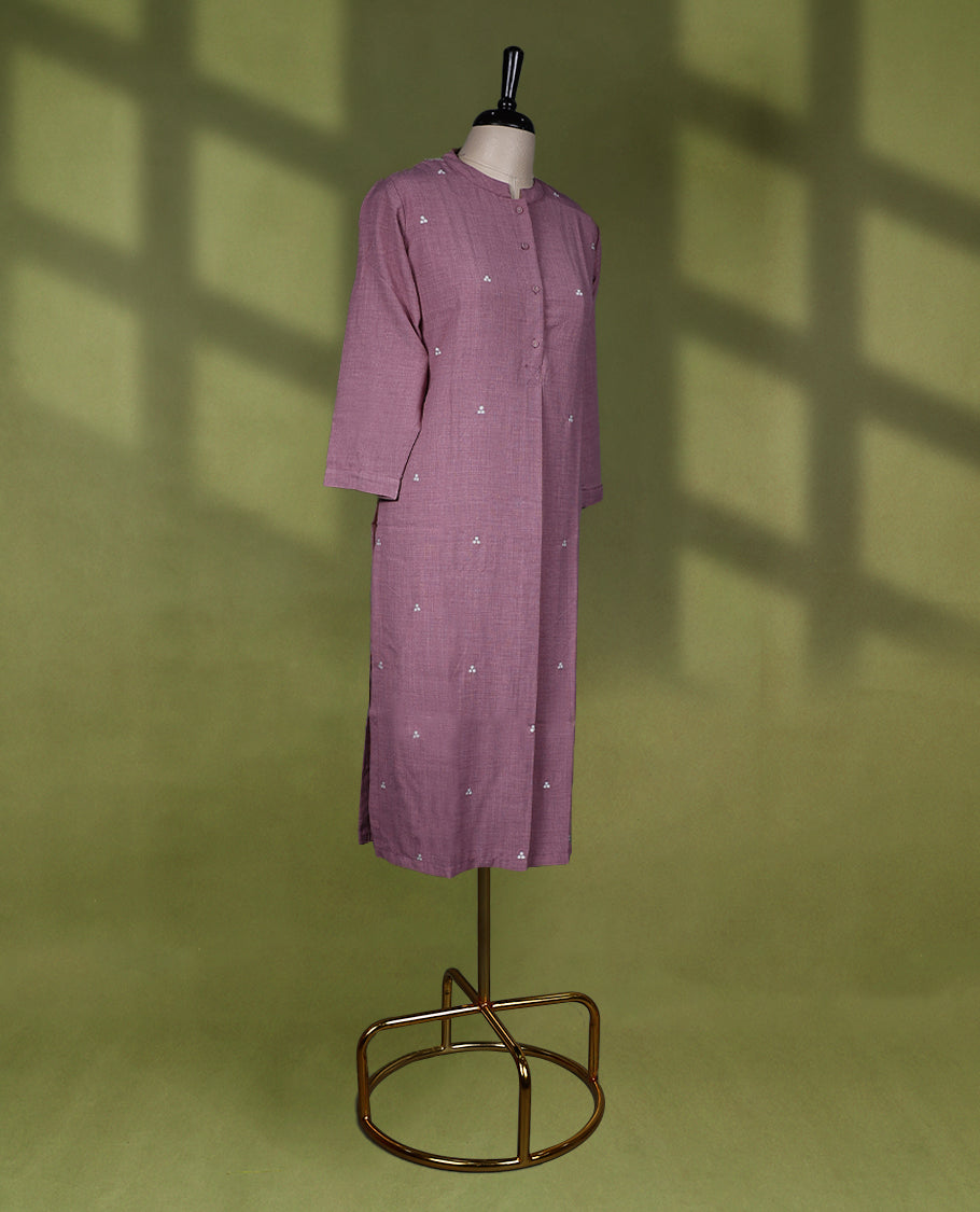 Pastel onion Colour Readymade kurti with small thread buttas for women, featuring 3/4 sleeves.