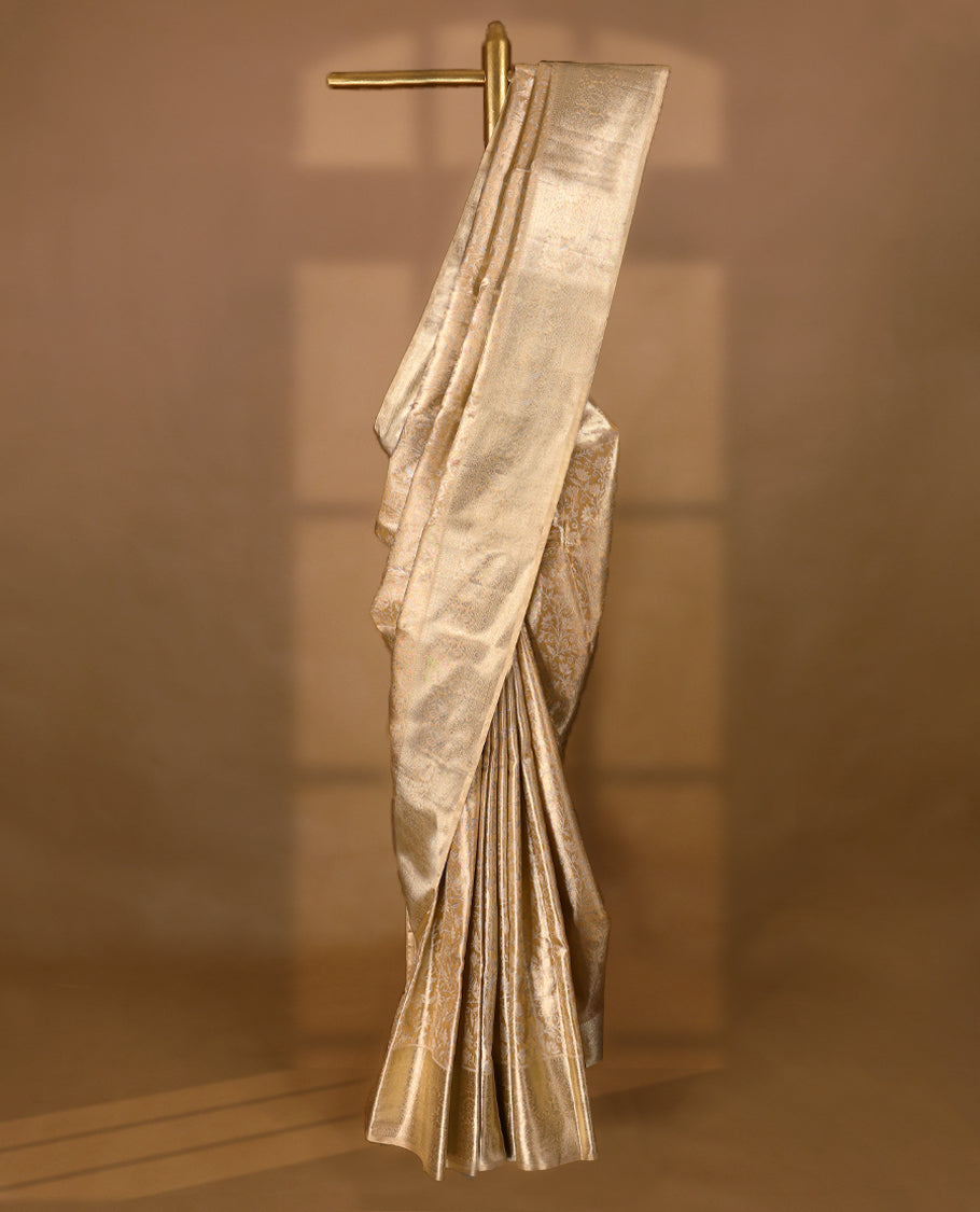 Light Mustard Colour Tissue Wedding Silk Saree having Jaal Zari Worked Body with Border and Self Coloured Blouse